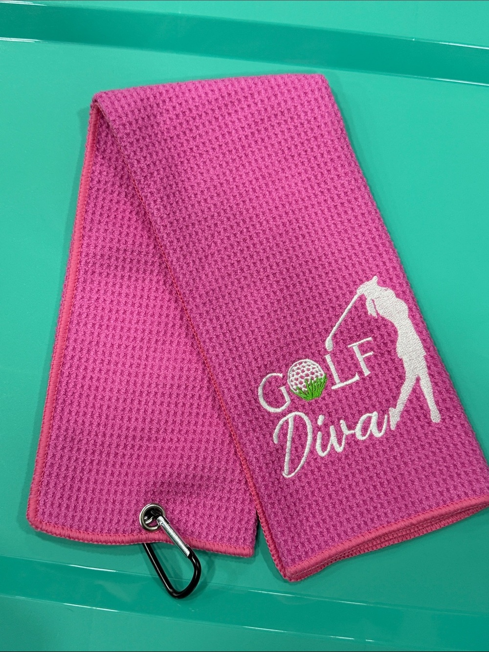 Pink “Golf Diva” embroidered towel